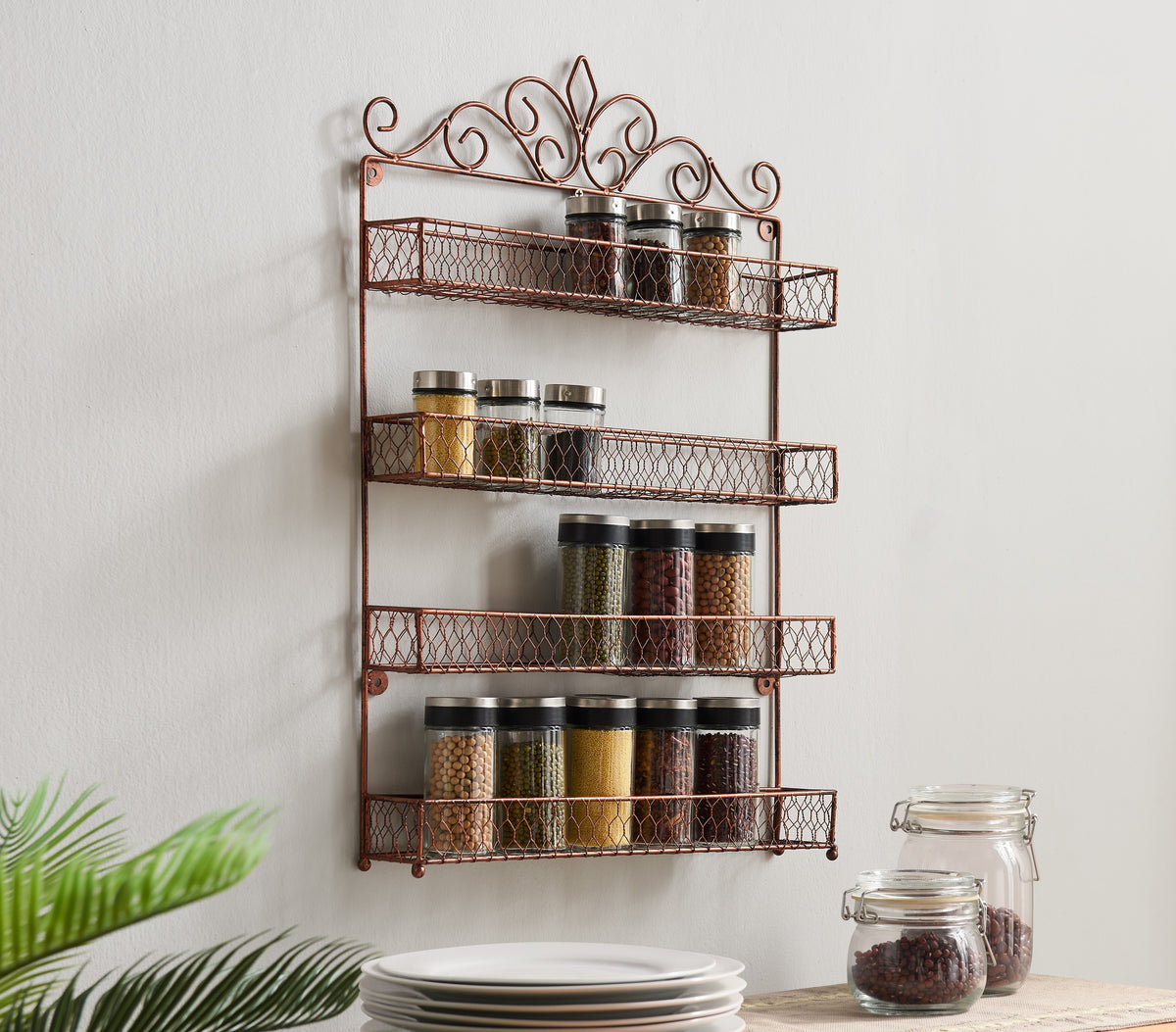 Avey 4 Tier Wall Mounted Spice Jar Organizer Rack Brushed