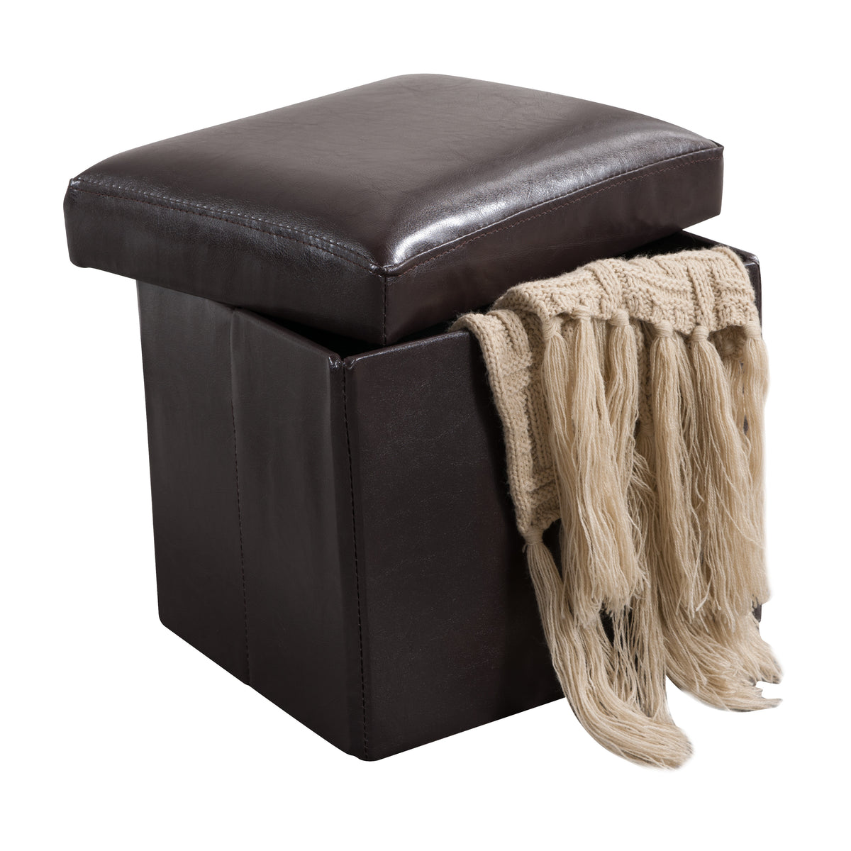 Adjustable Upholstered Foot Rest Ottoman – Folds for Storage - Brown 