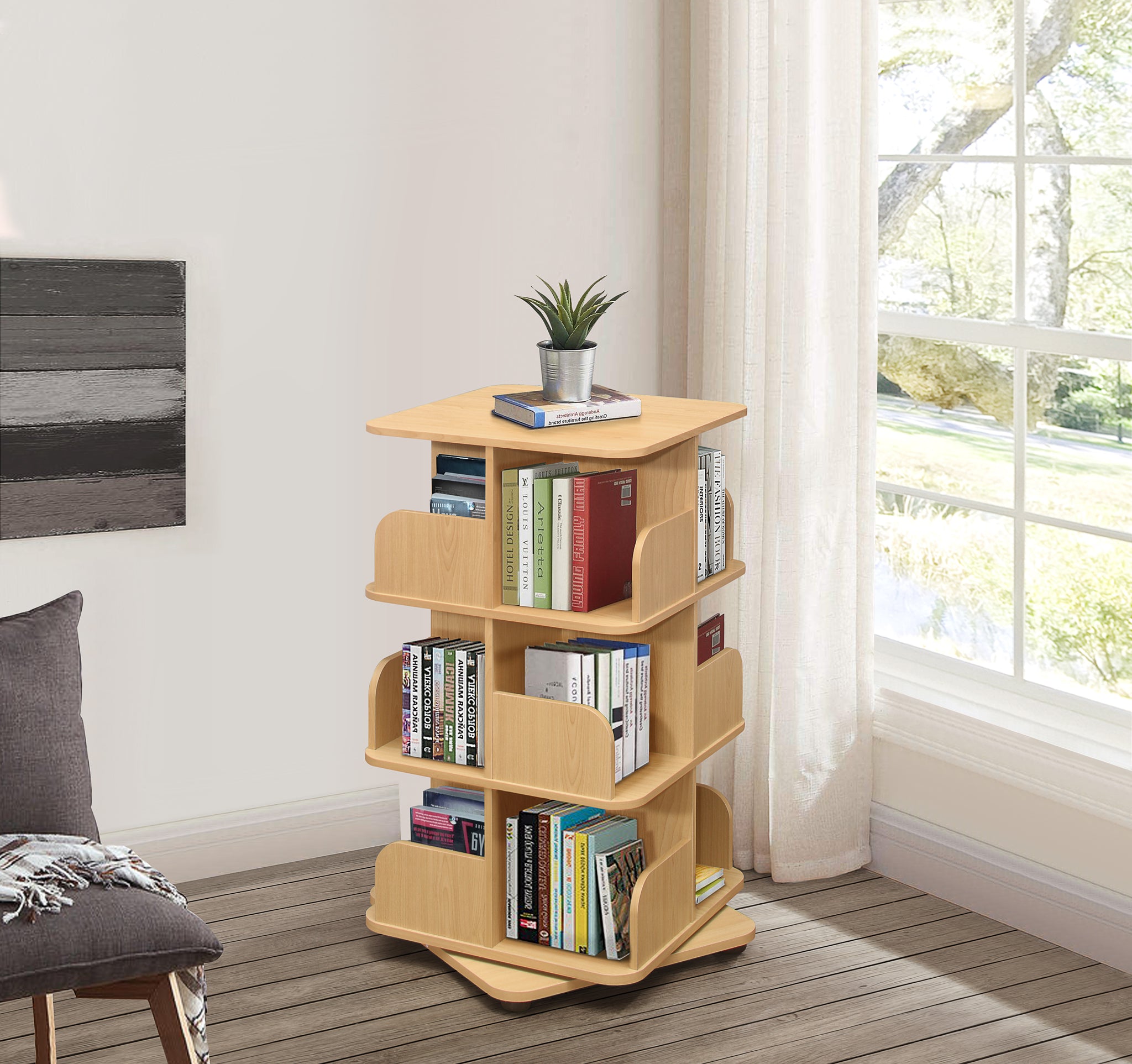 360° Rotating Bookshelf Wood Bookcase Storage Shelf Freestanding Display  Rack